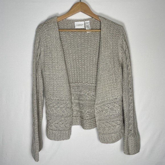 Vintage Liz Claiborne gray knit cardigan, silk blend lagenlook boho cottage - Picture 2 of 9